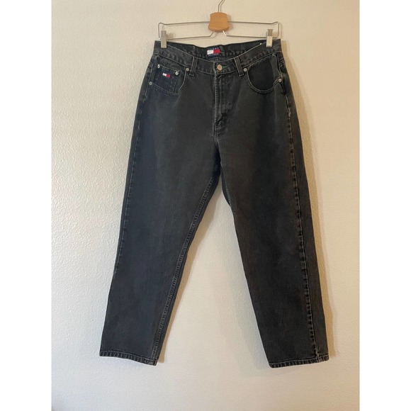 Vintage Tommy Hilfiger Size 14 Women's Relaxed Fit Jeans Big Flag Logo Black - Picture 2 of 10